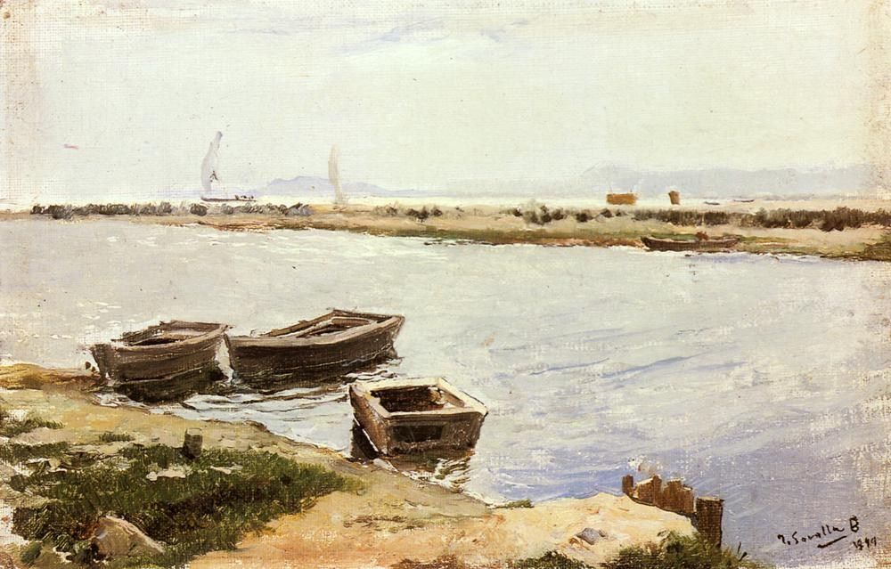 Joaquin Sorolla y Bastida Three Boats By A Shore